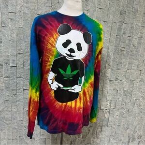 420 Weed Smoking Panda Cult Tie Dye Skateboard Sweatshirt Size Large Multi-color